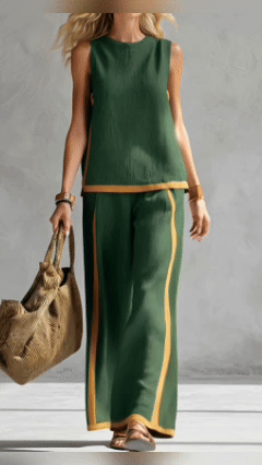 Plus Size Friendly Plus Size Friendly Women’s Round Neck Sleeveless Casual Loose Top And High-waisted Loose Wide-leg Pants Cotton And Linen Set.
