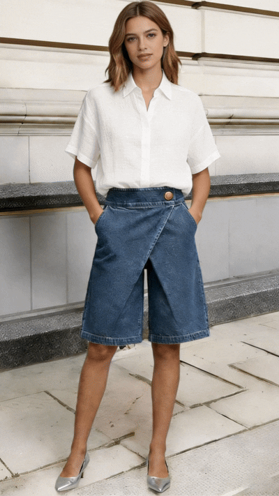 Women’s Faux-Denim Asymmetrical Bermuda Shorts