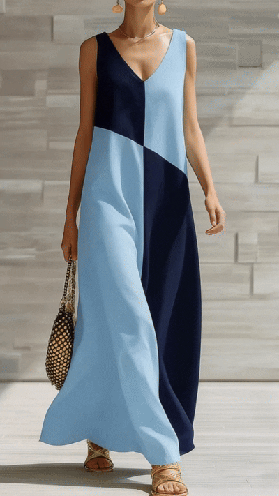 Women’s Color-Block Casual V-Neck Dress