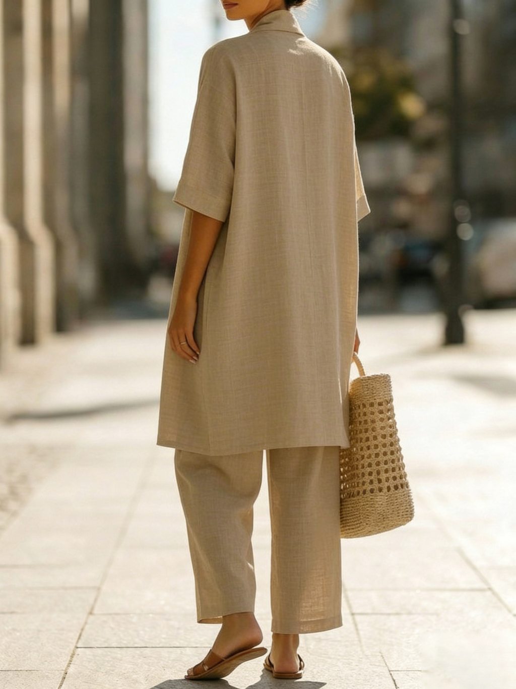 Plus Size Friendly Minimalist Linen-cotton Three-piece Set – Comfortable For Everyday Wear