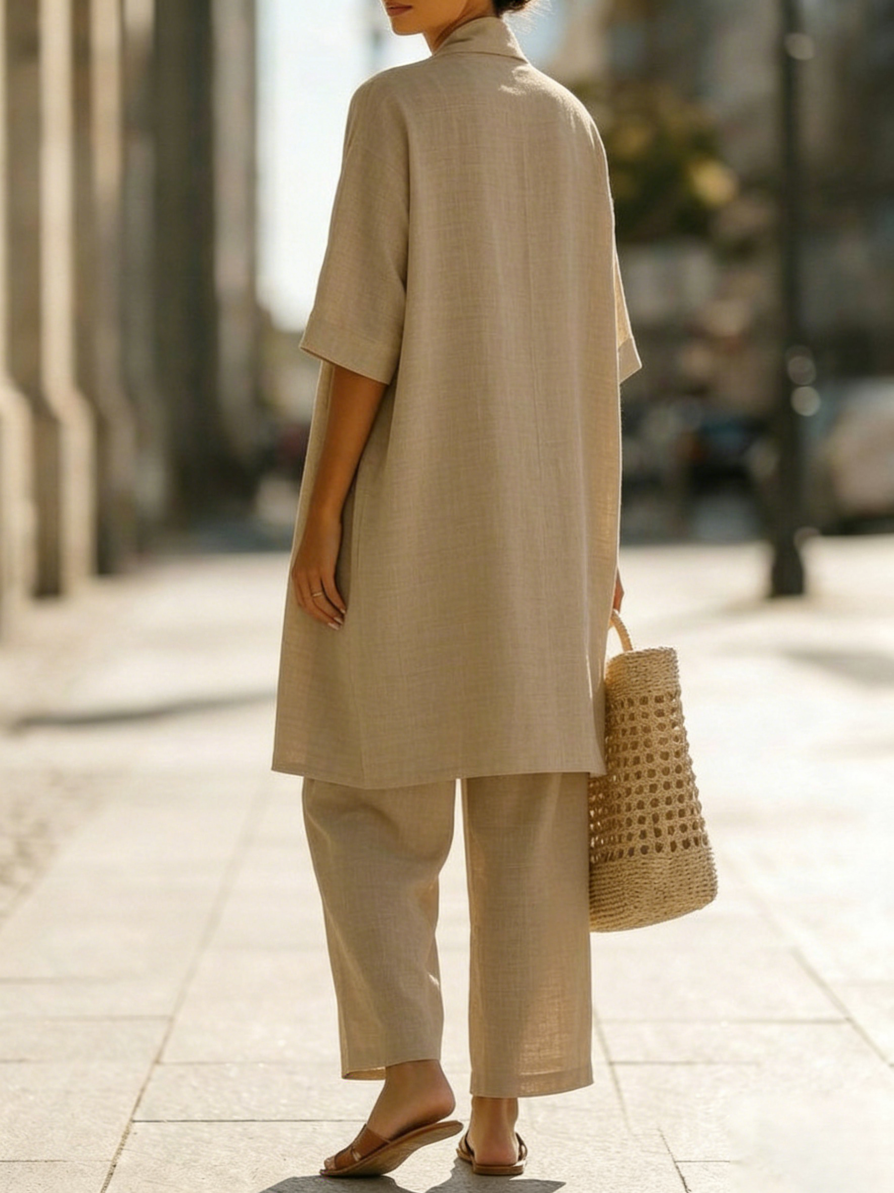 Plus Size Friendly Minimalist Linen-cotton Three-piece Set – Comfortable For Everyday Wear