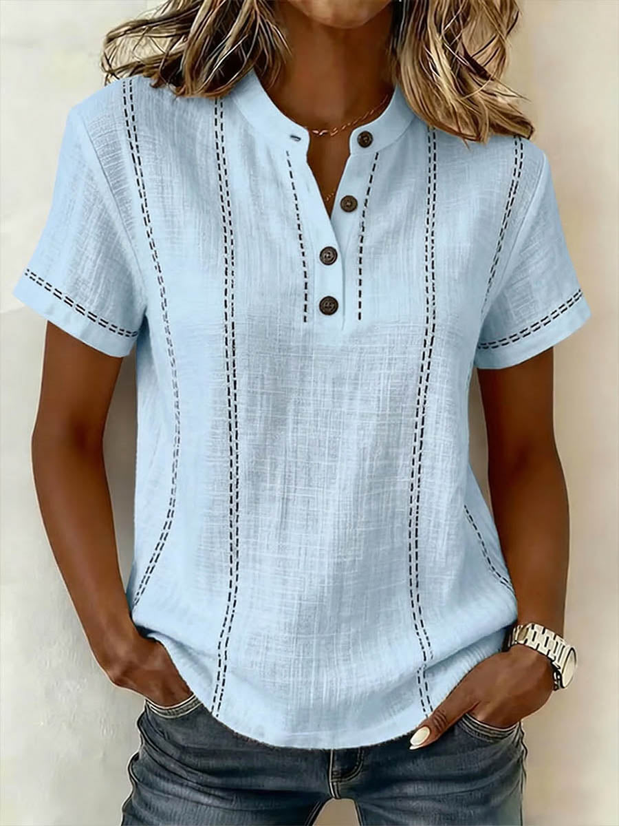 Women’s V-neck Short-sleeve Casual Loose Cotton Top