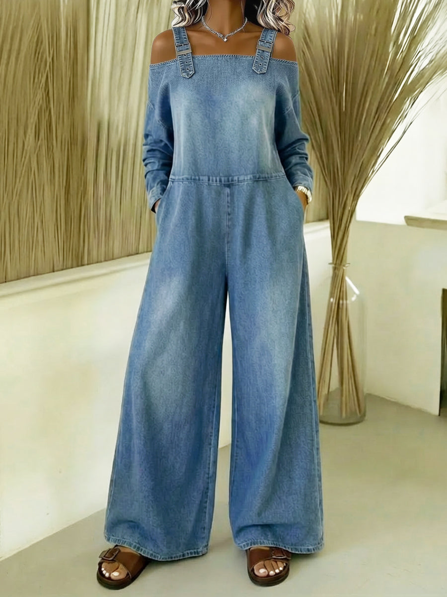 Women’s Off-the-shoulder Denim Jumpsuit
