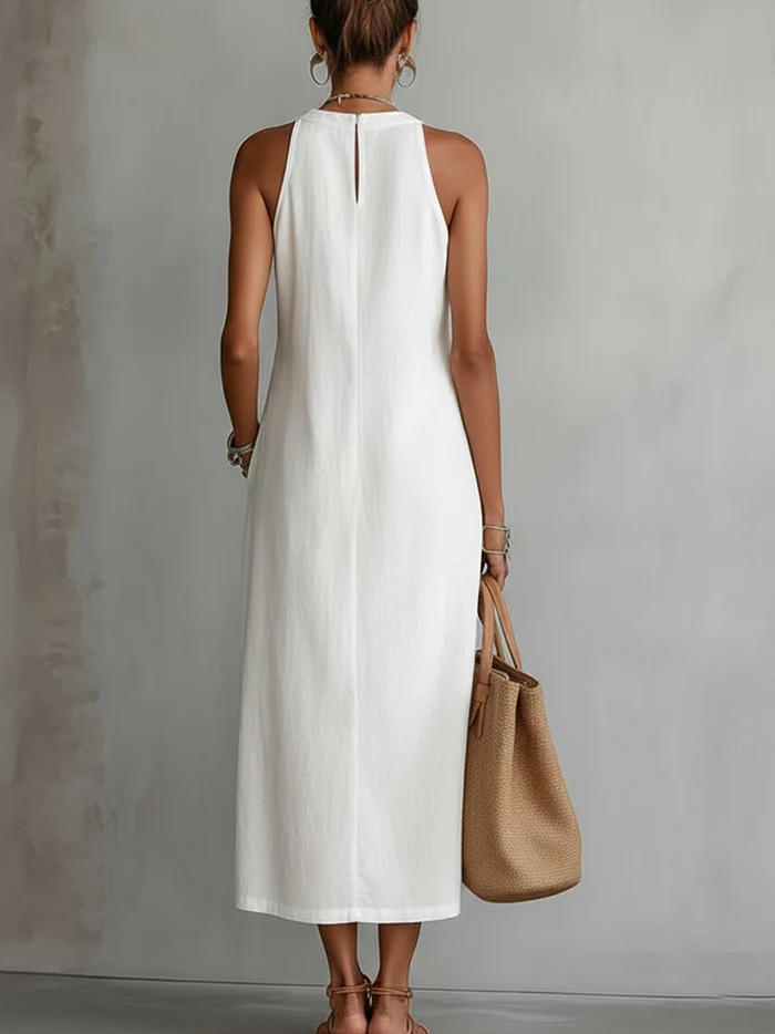 🌿 Retro Cozy Lace Minimalist Linen Dress — Timeless. Elegant. Effortlessly You.