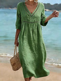 Women’s Solid Color Retro Casual Stylish Vacation Cotton Dress