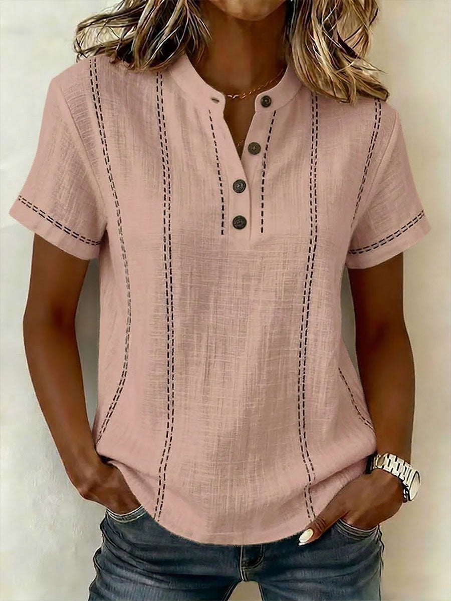Women’s V-neck Short-sleeve Casual Loose Cotton Top