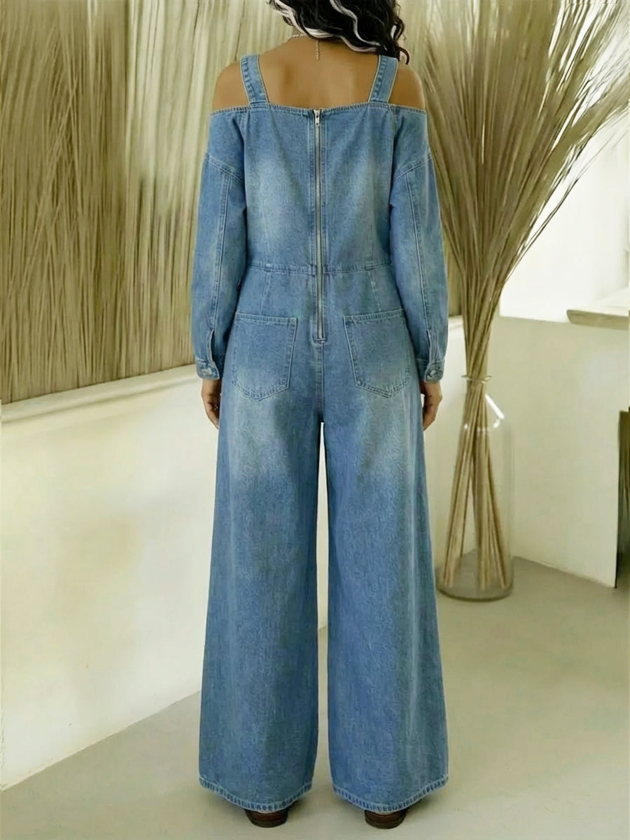 Women’s Off-the-shoulder Denim Jumpsuit