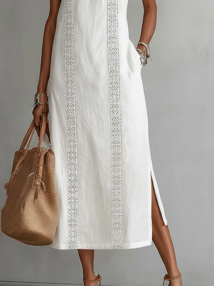 🌿 Retro Cozy Lace Minimalist Linen Dress — Timeless. Elegant. Effortlessly You.
