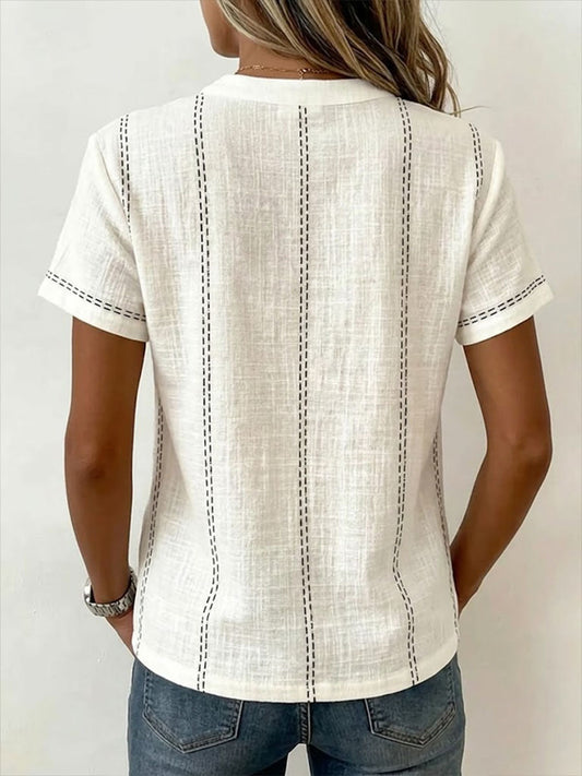 Women’s V-neck Short-sleeve Casual Loose Cotton Top
