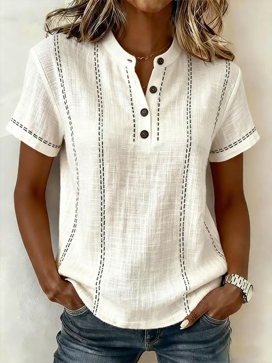 Women’s V-neck Short-sleeve Casual Loose Cotton Top