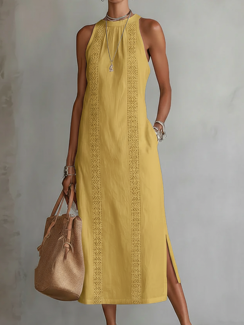 🌿 Retro Cozy Lace Minimalist Linen Dress — Timeless. Elegant. Effortlessly You.
