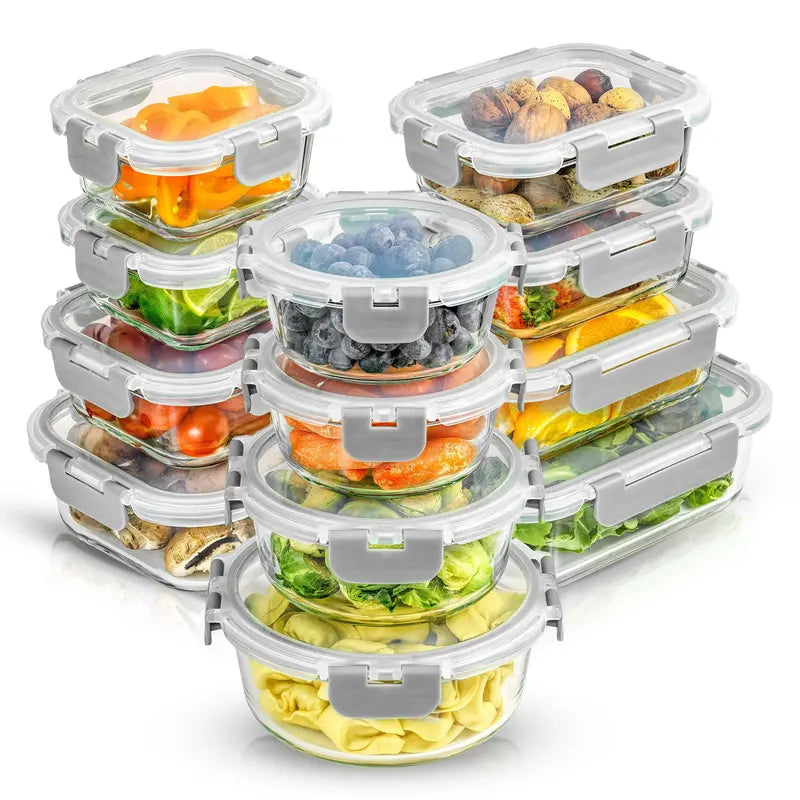 Ultimate 12-Piece Glass Food Storage Container Set with BPA-Free Airtight Locking Lids – Square & Round Meal Prep Containers, Freezer & Dishwasher Safe