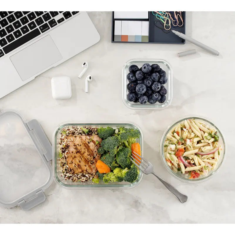 Ultimate 12-Piece Glass Food Storage Container Set with BPA-Free Airtight Locking Lids – Square & Round Meal Prep Containers, Freezer & Dishwasher Safe