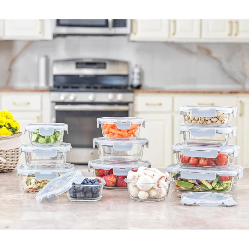 Ultimate 12-Piece Glass Food Storage Container Set with BPA-Free Airtight Locking Lids – Square & Round Meal Prep Containers, Freezer & Dishwasher Safe