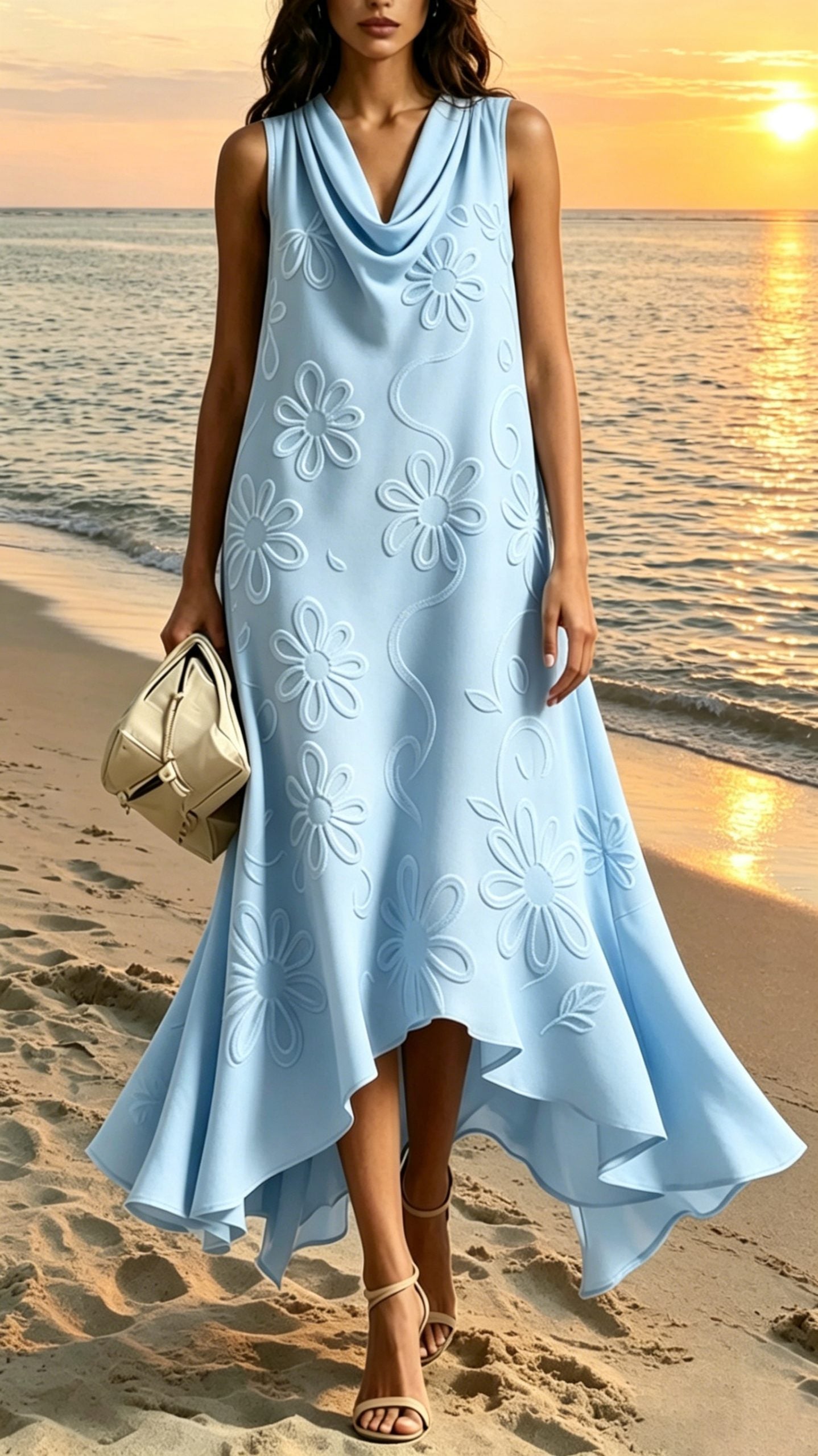 Women’s Sleeveless Floral Cowl-Neck Dress
