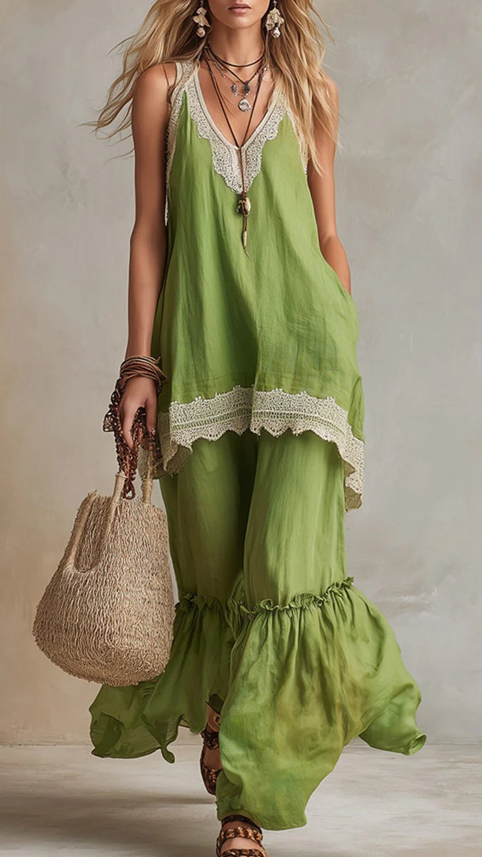 Women’s Bohemian-Style Vacation Dress with Lace Straps