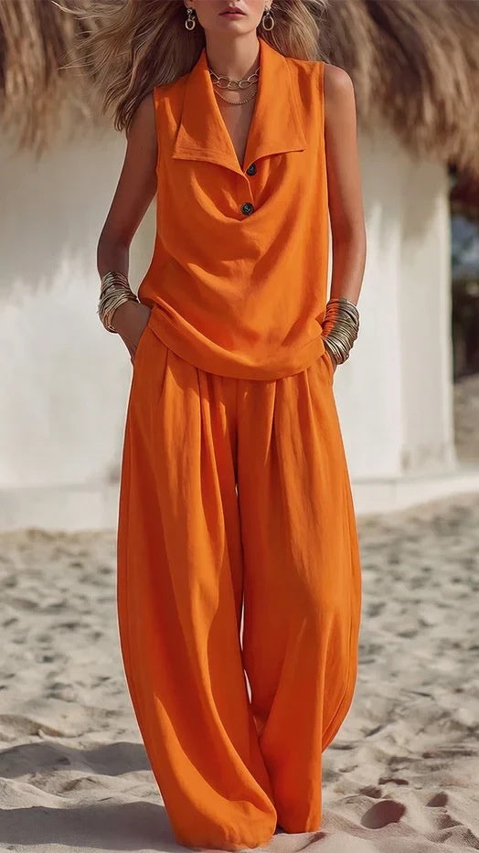 Women’s Elegant & Flowy Lapel Two-Piece Set